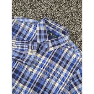 Polo Ralph Lauren Button Down Shirt Mens Large Blue‎ Plaid Long Sleeve